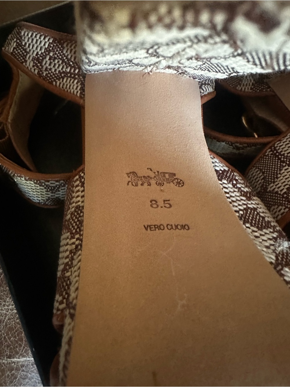 Coach “Nelly” jacquard signature cocoa amber Block Heel Sandals - Picture 9 of 10
